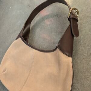 Y2K Suede Leather Hobo Shoulder Bag Crescent Boho Brown Genuine Cow Leather